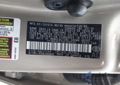 2010 Toyota Corolla Le from USA, damaged, VIN 2T1BU4EE7AC358325